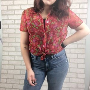 Vintage Miss Dorby Rose Button Up Shirt Size 12 M